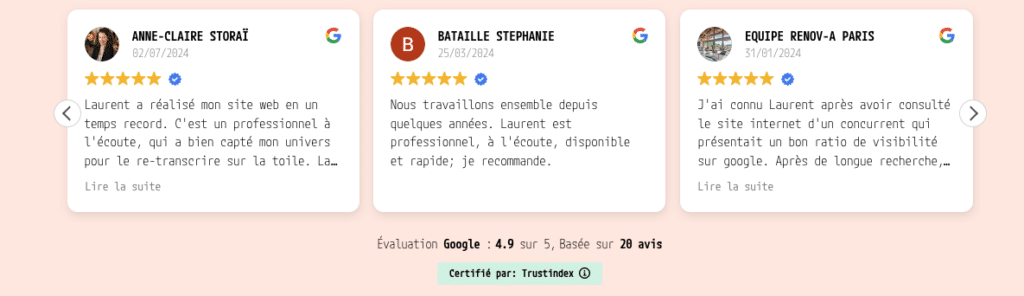 avis google sur les prestations de creation de sites web professionnels par l'agence siteweb concept à marseille