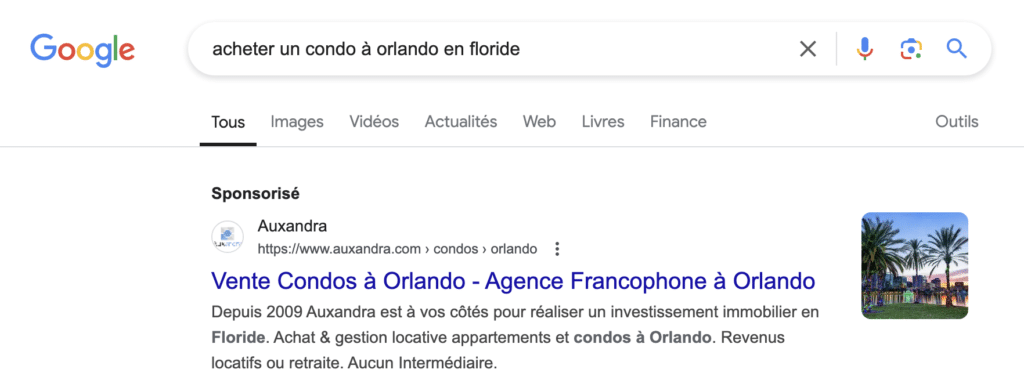 annonce sponsorisee dans une campagne de recherche