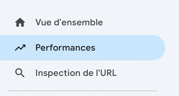 sous-menu performances dans la search console