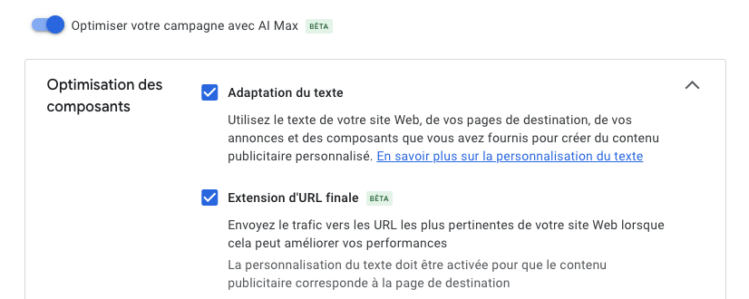 AI max 2025 exclusion d'url dans une campagne de recherche