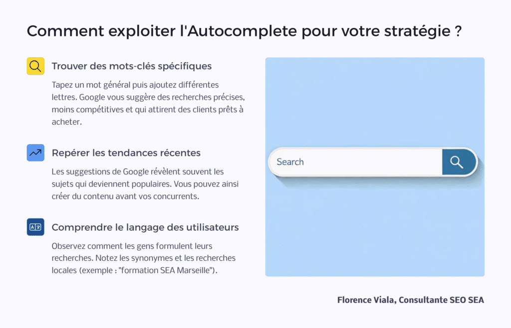 autocomplete ou google suggest pour detecter les tendances populaires de recherches de mots clés