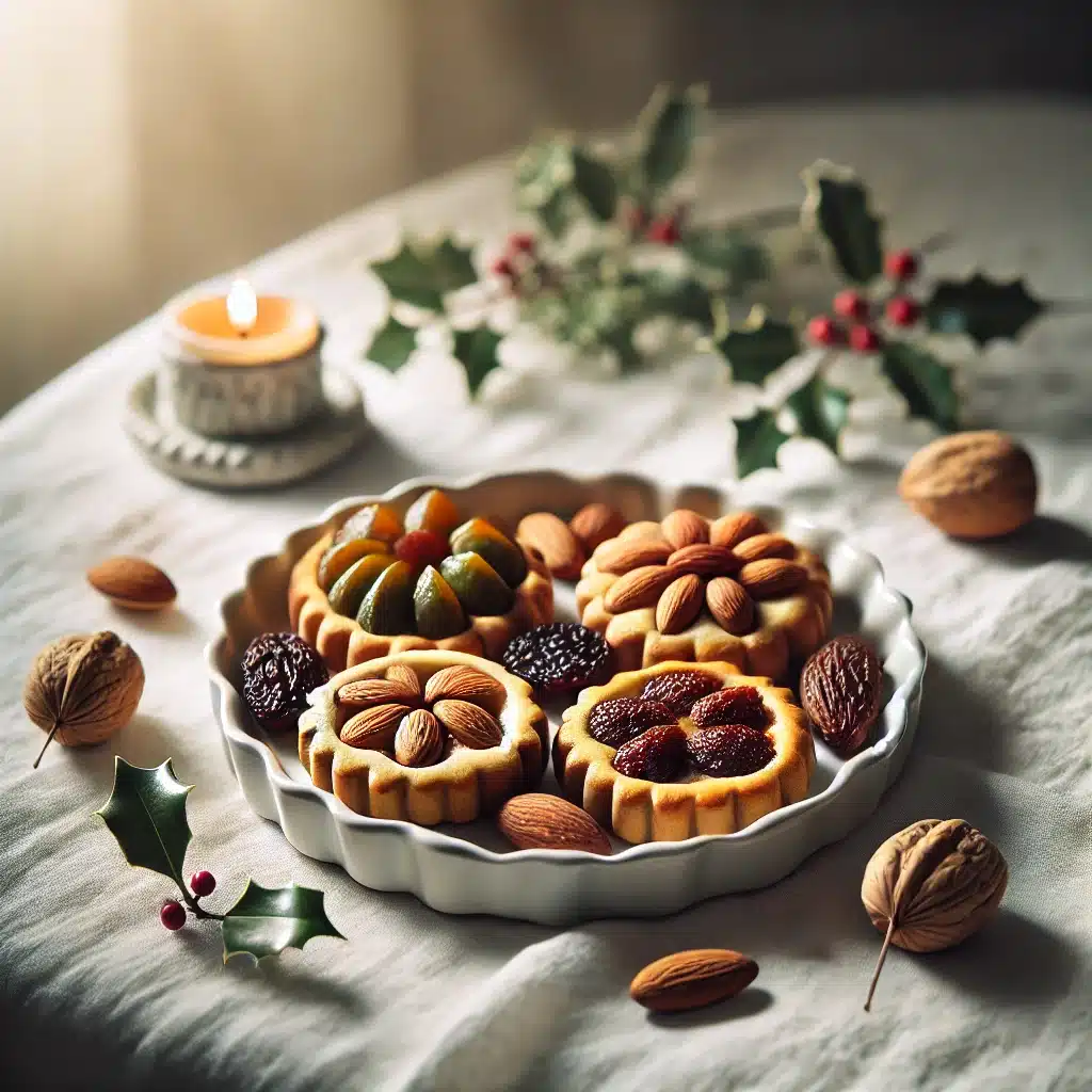les 4 mendiants dans les 13 desserts de noel : figues, amandes, raisons secs, noix.