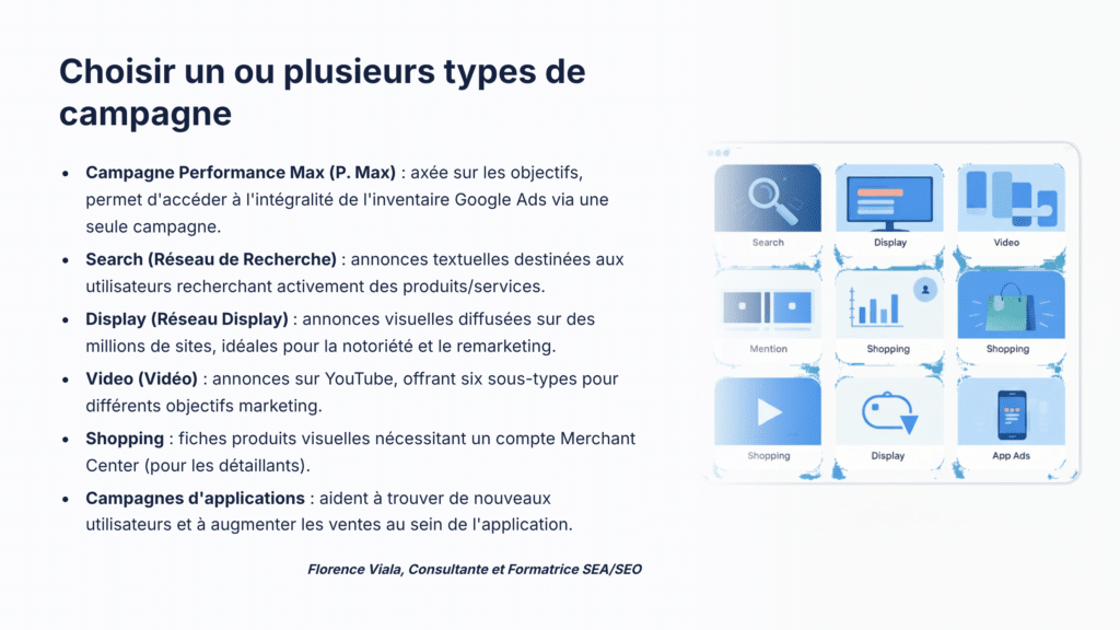 la consultante sea freelance choisit parmi plusieurs formats de campagnes google ads