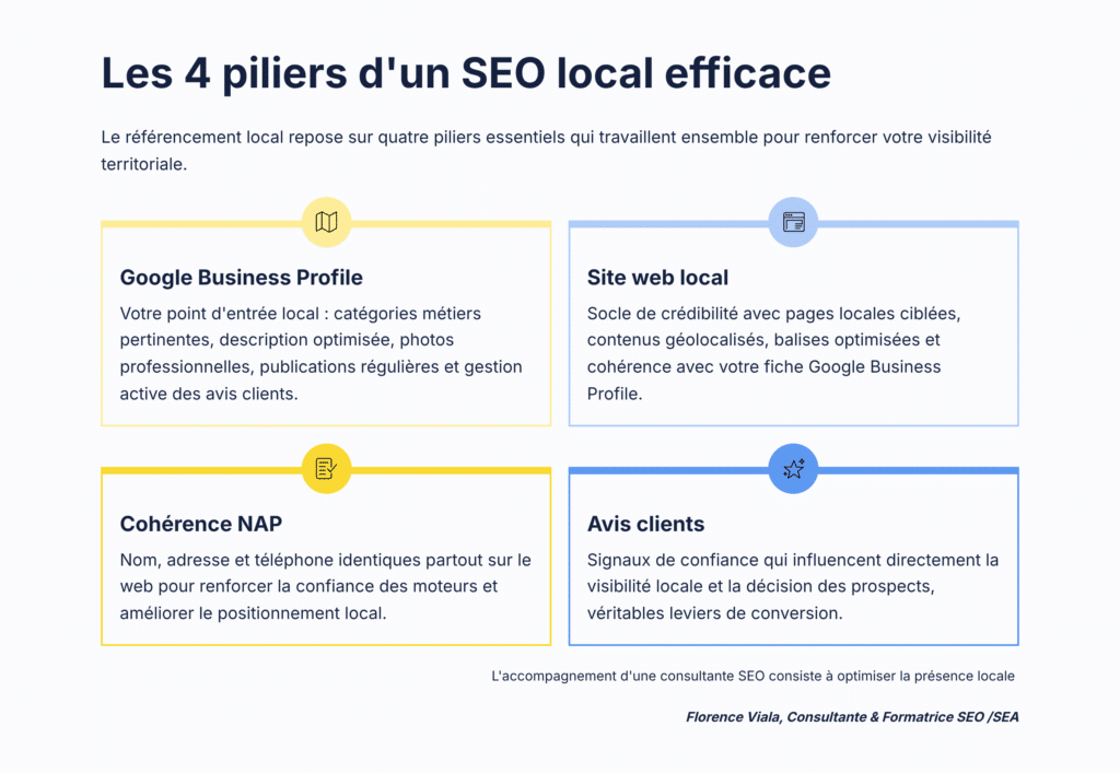 infographie 4 piliers du seo local