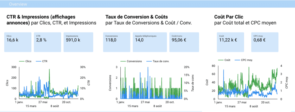 exemple synthese looker studio, suivi de campagnes google ads