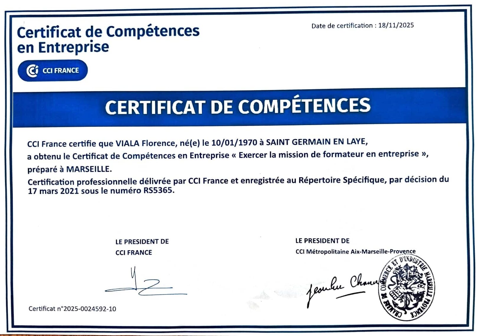 certification de formatrice à la CCI d'Aix - Marseille